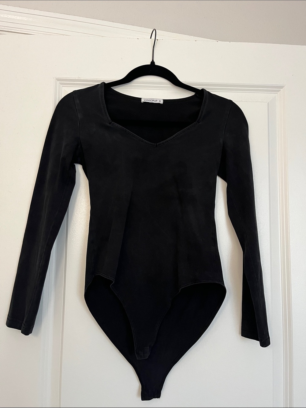 Mango Black Long Sleeve V-Neck Bodysuit